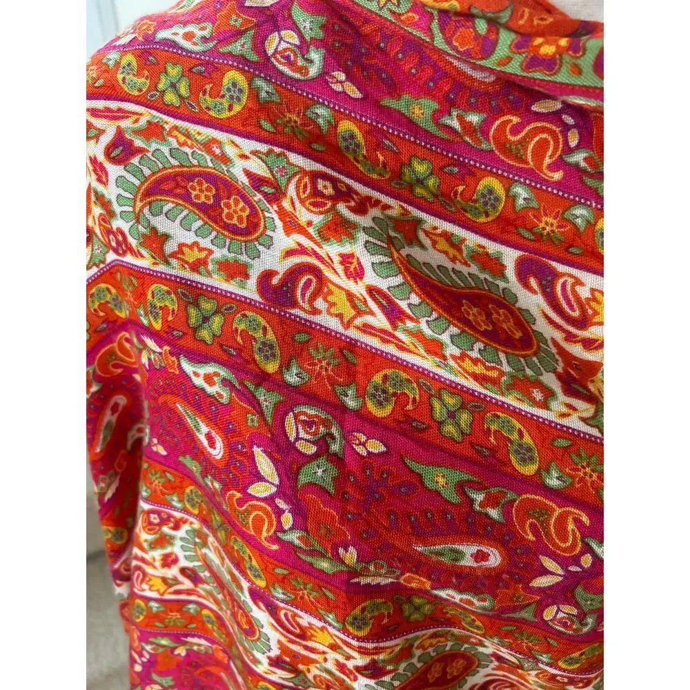 Orange Pink Green Paisley Print Shawl Wrap Scarf